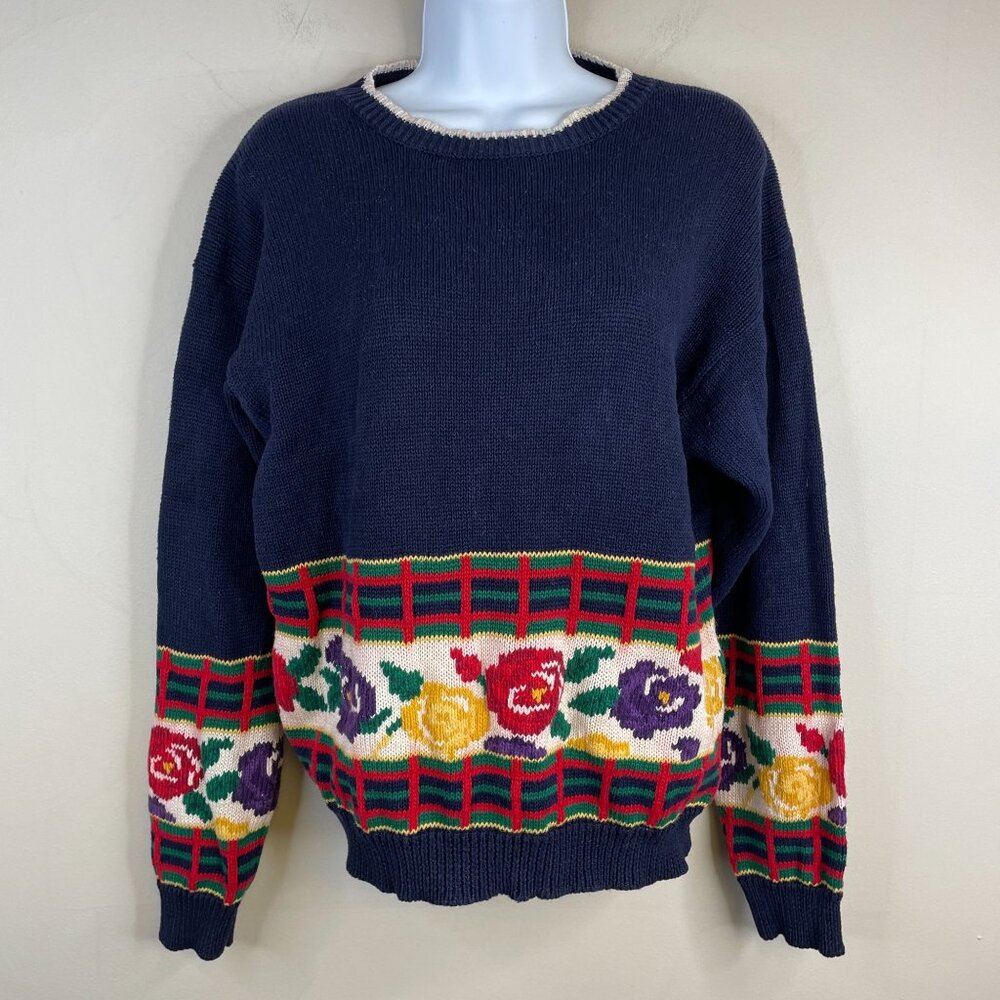 Vintage Eagles Eye Womens Heritage English Country Sweater Medium Floral